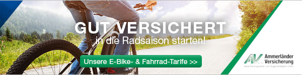 Werbebann für die Fahrradvollkasko der Ammerländer Versicherung. Hier können auch gebrauchte E-Bikes versichert werden.